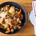 Roast Chicken (for two) with roasted vegetables and potatoes